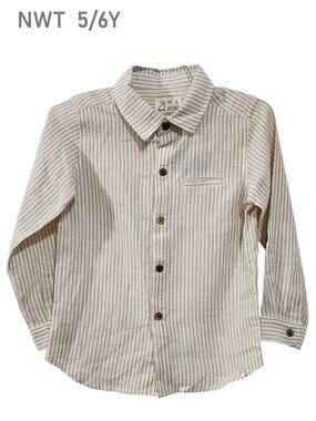NWT - Me & Henry Light Beige Stripe Woven L/S Button Down Shirt Size 5/6Y